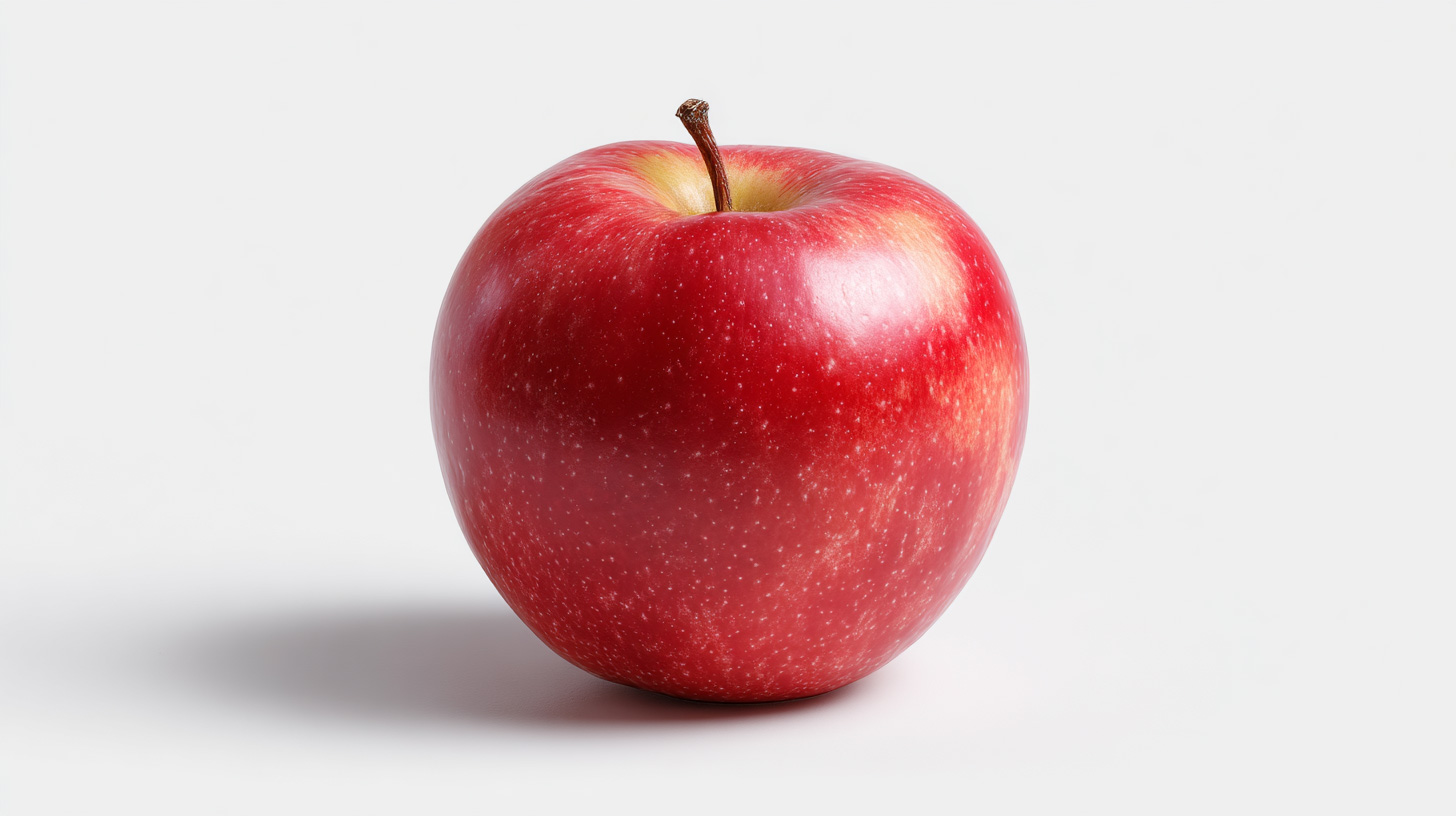 Red apple centered on a pure white background in a clean, minimalist style