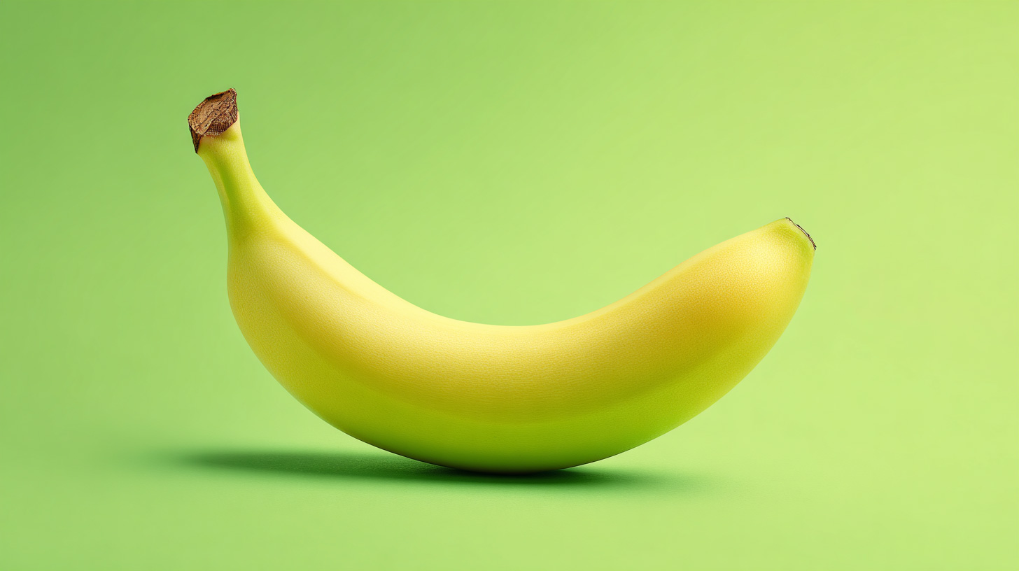 Centered banana on light green background in minimalist 16:9 format
